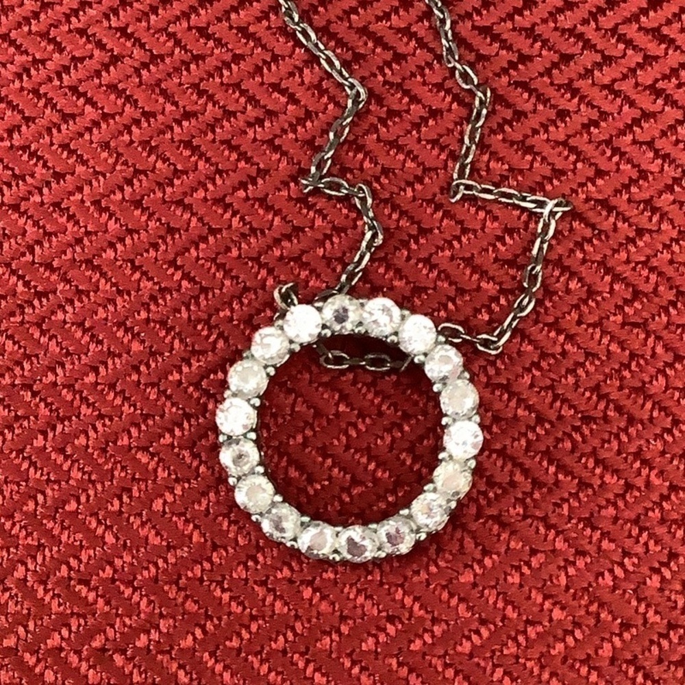 Silver Crystal Circle Pendant Necklace - White
